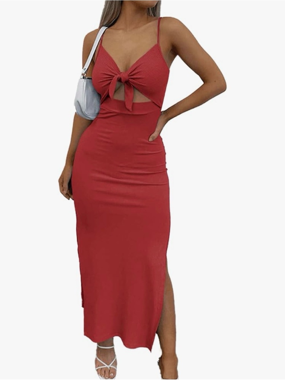 Tie-Front Red Maxi Dress with Spaghetti Straps